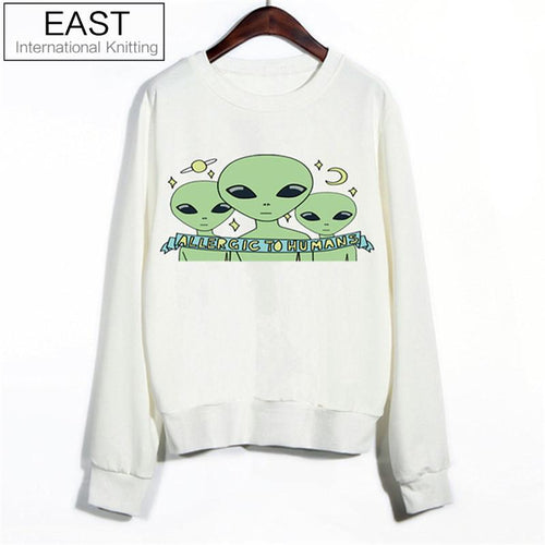 EAST KNITTING 2017 Winter Women Fashion Hoodies Three Aliens Harajuku Large Size Female Clothing